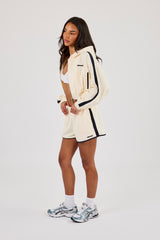 Towelling Super Crop Zip Hoodie & Runner Short - Off White