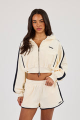 Towelling Super Crop Zip Hoodie - Off White