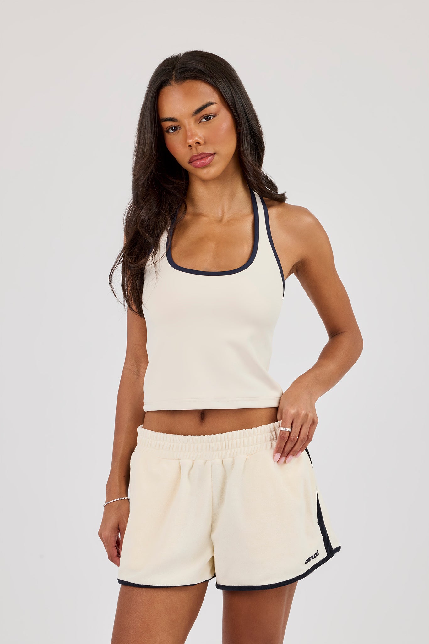 Taping Double Halterneck Top & Towelling Runner Short - Off White