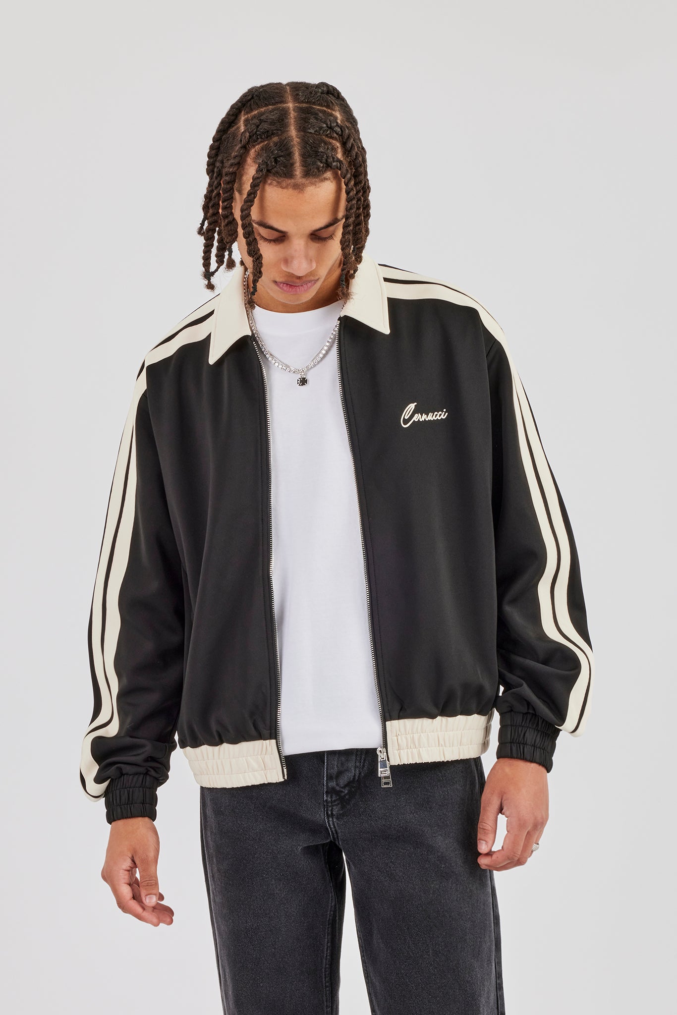 Jacke mit kontrastierendem Kragenband - Schwarz