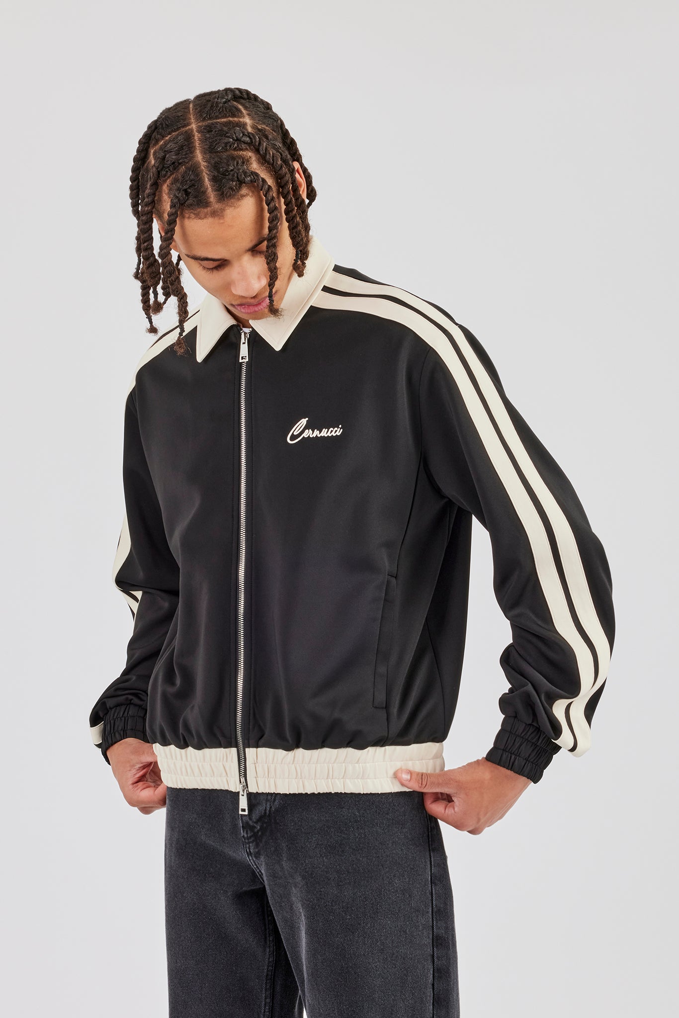 Jacke mit kontrastierendem Kragenband - Schwarz