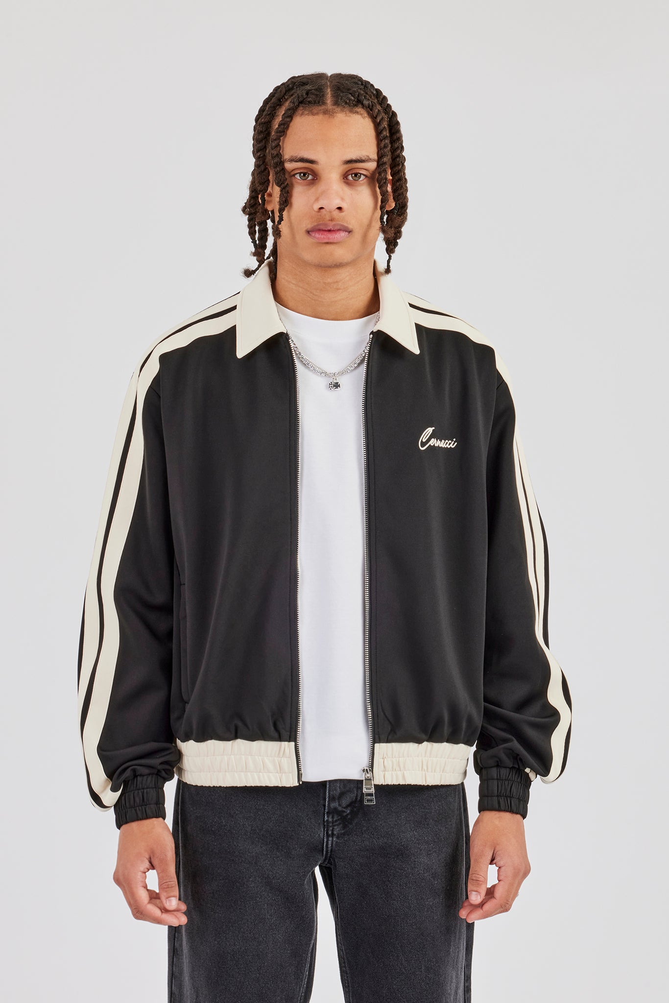 Jacke mit kontrastierendem Kragenband - Schwarz