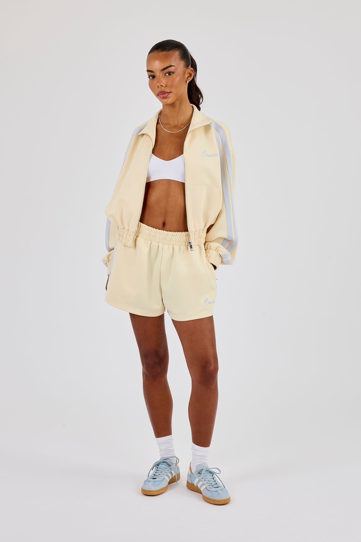 Taping Cropped Funnel Neck Jacket & Taping Short - Butter Yellow