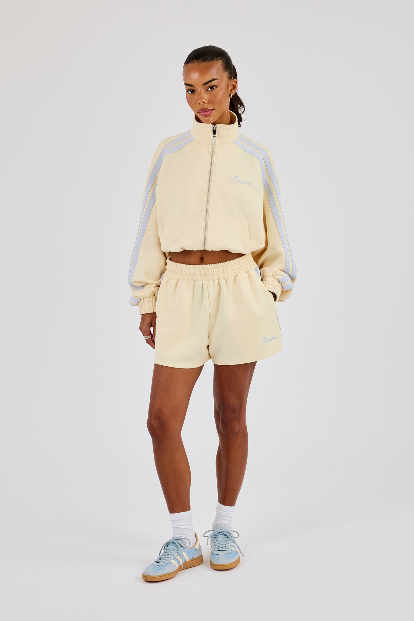 Taping Cropped Funnel Neck Jacket & Taping Short - Butter Yellow