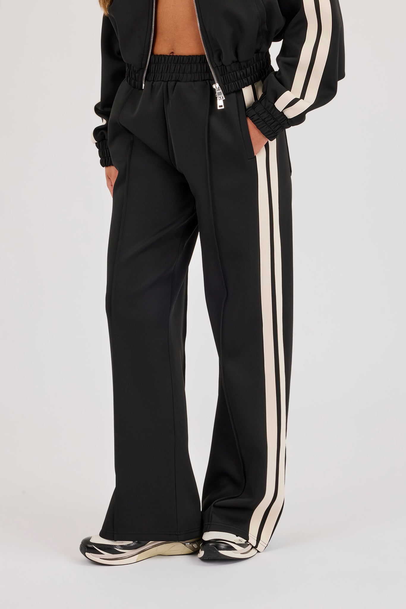 Taping Wide Leg Track Pant - Black