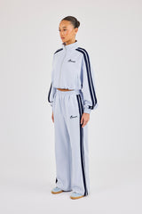Taping Cropped Funnel Neck Jacket & Wide Leg Track Pant - Light Blue