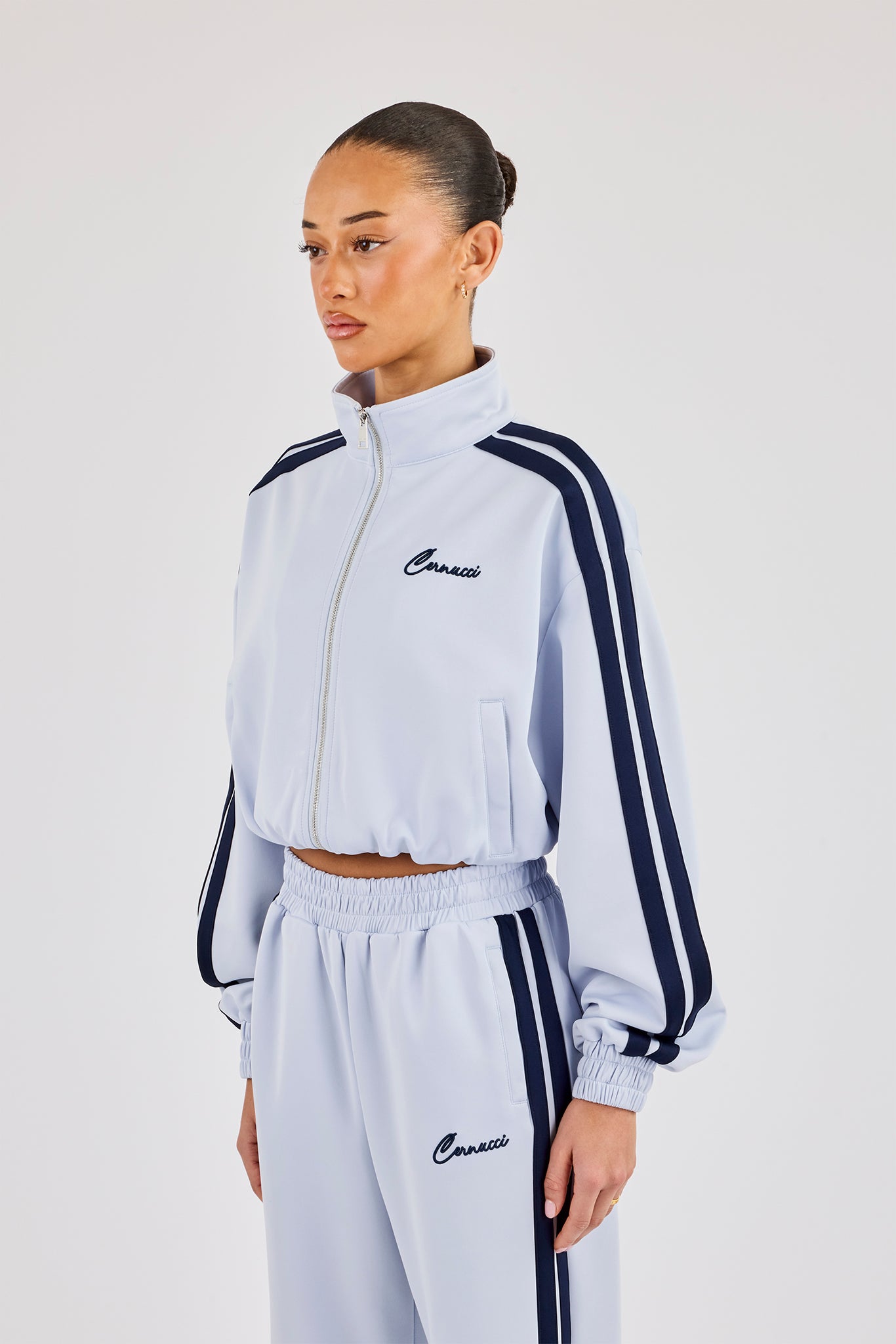 Taping Cropped Funnel Neck Jacket - Light Blue