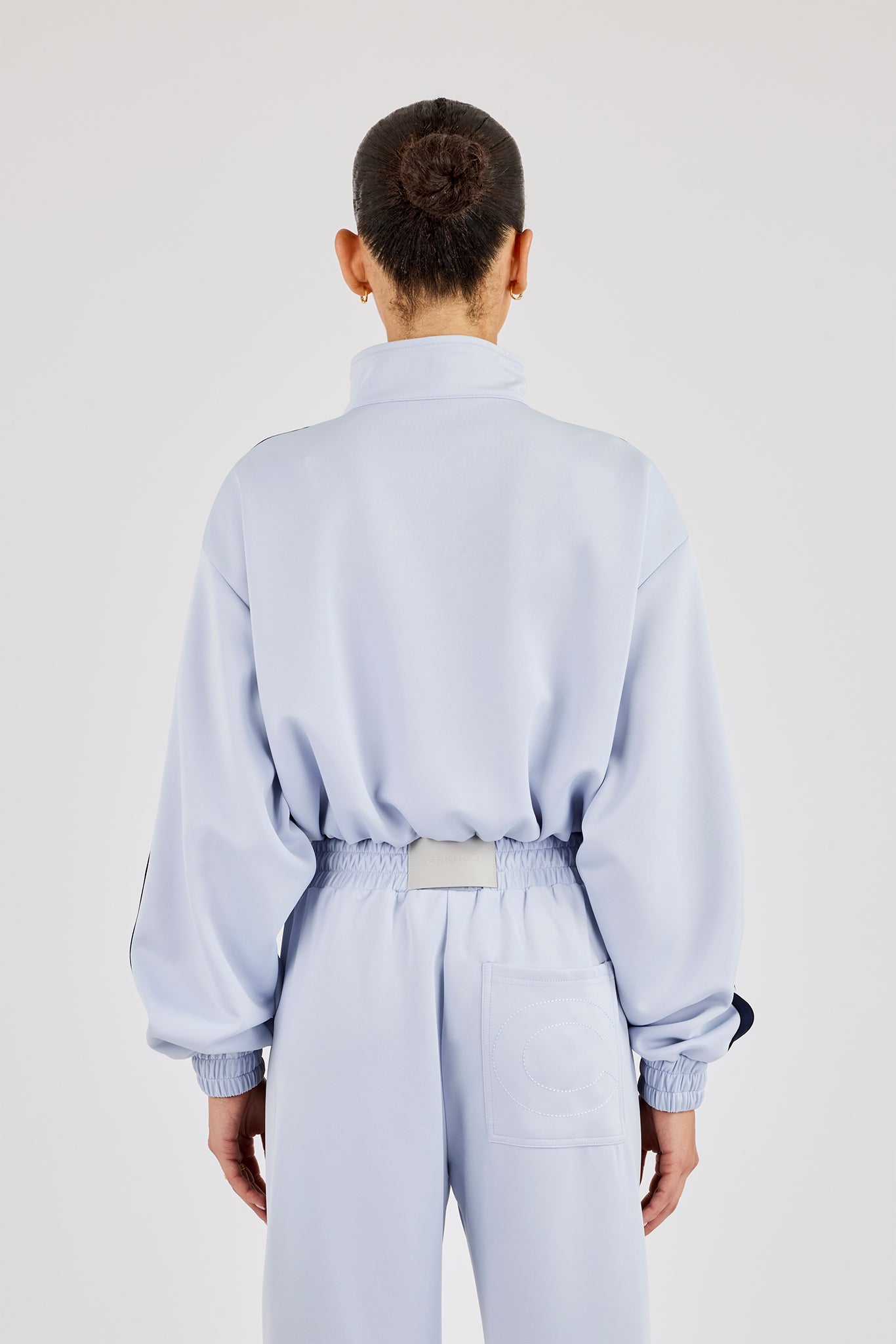 Taping Cropped Funnel Neck Jacket - Light Blue