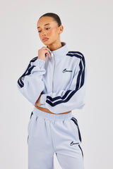 Taping Cropped Funnel Neck Jacket - Light Blue