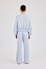 Taping Cropped Funnel Neck Jacket & Wide Leg Track Pant - Light Blue