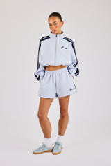Taping Cropped Funnel Neck Zip Through & Short– Light Blue