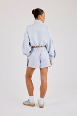 Taping Cropped Funnel Neck Zip Through & Short– Light Blue