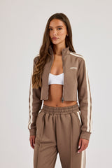 Fitted Taping Track Top - Taupe