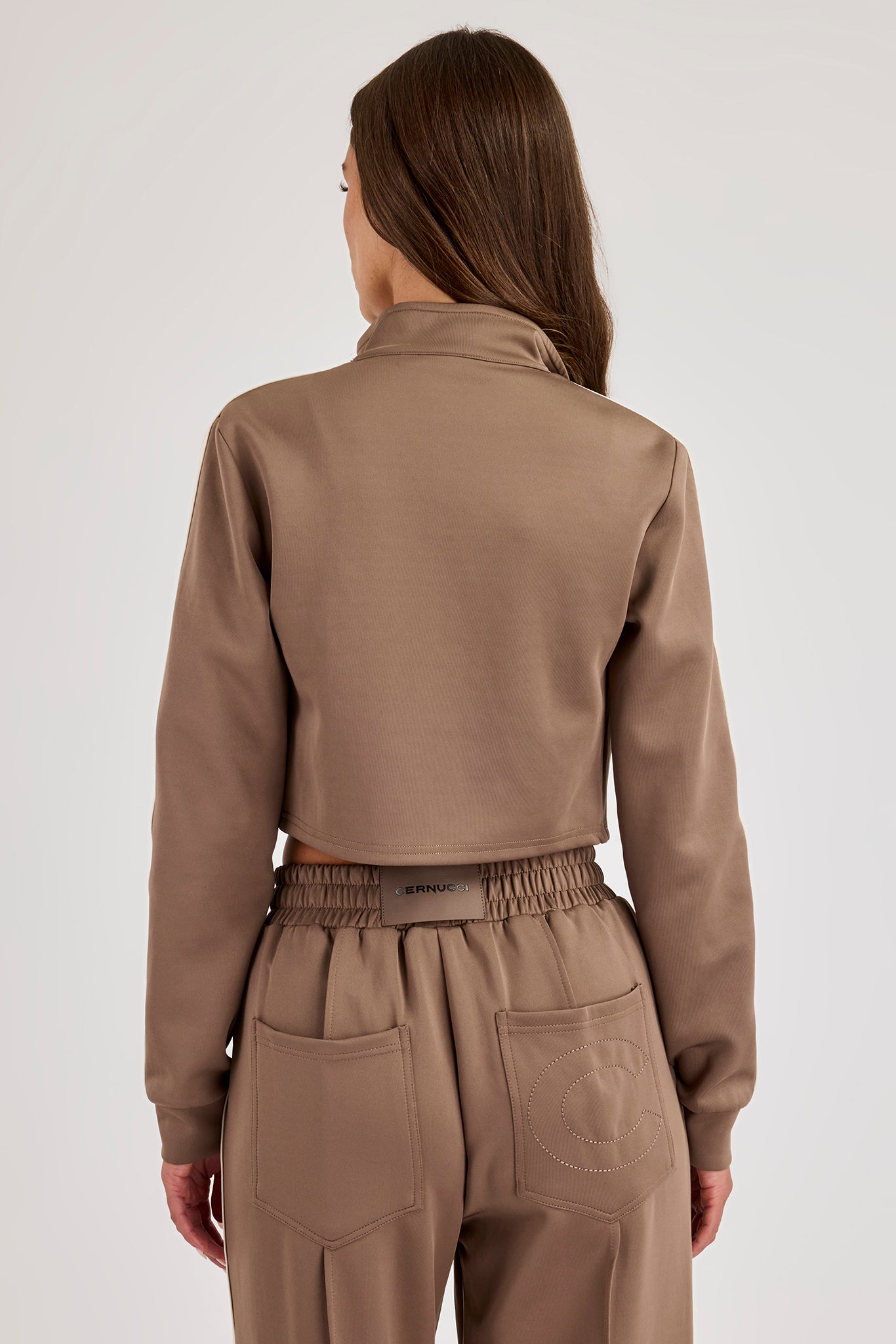 Fitted Taping Track Top - Taupe