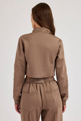 Fitted Taping Track Top - Taupe