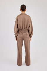 Taping Cropped Funnel Neck Tracksuit - Taupe