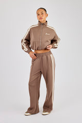 Taping Cropped Funnel Neck Tracksuit - Taupe