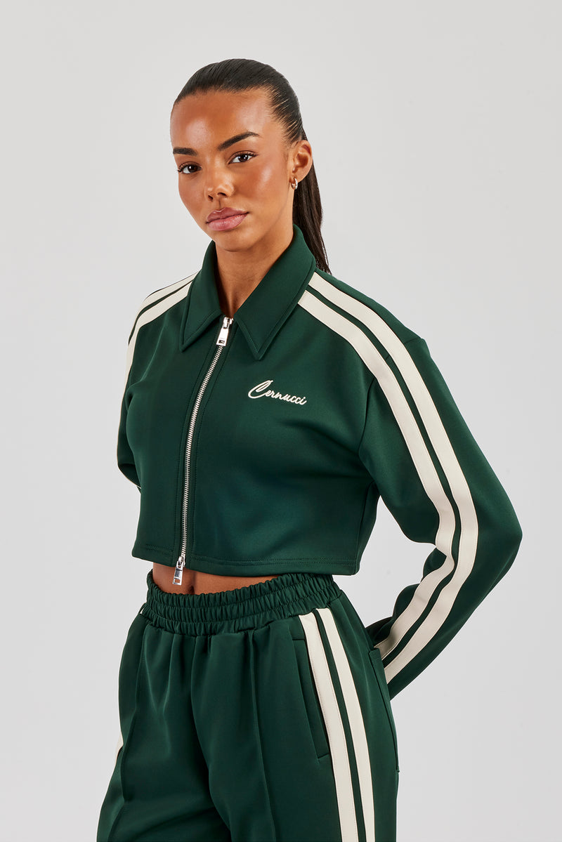 Kurze Harrington-Jacke mit Taping - Flaschengrün