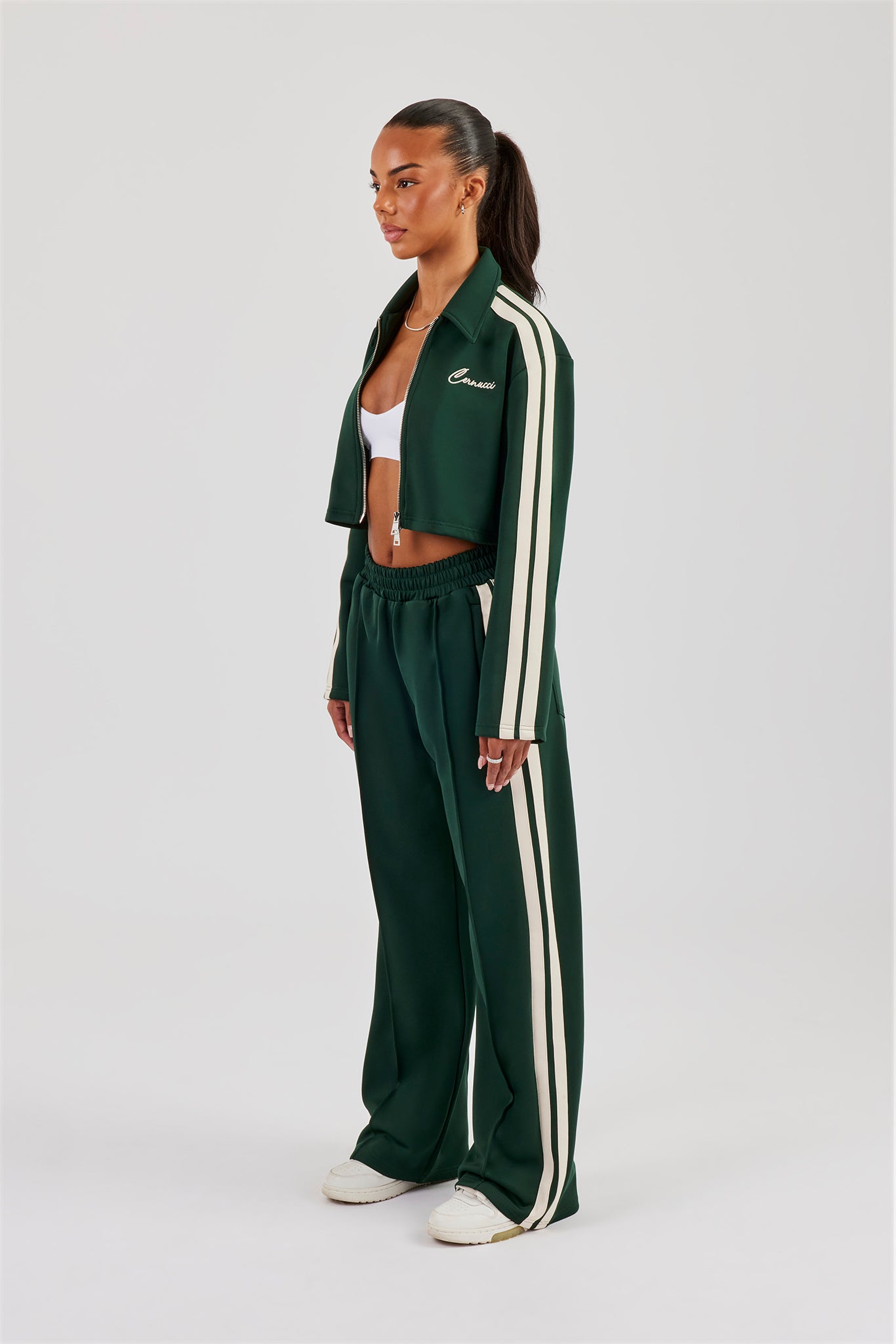 Kurze Harrington-Jacke und Trainingshose mit Taping - Flaschengrün