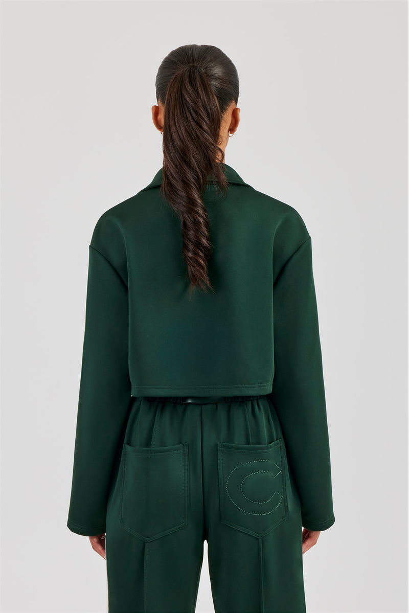 Kurze Harrington-Jacke mit Taping - Flaschengrün