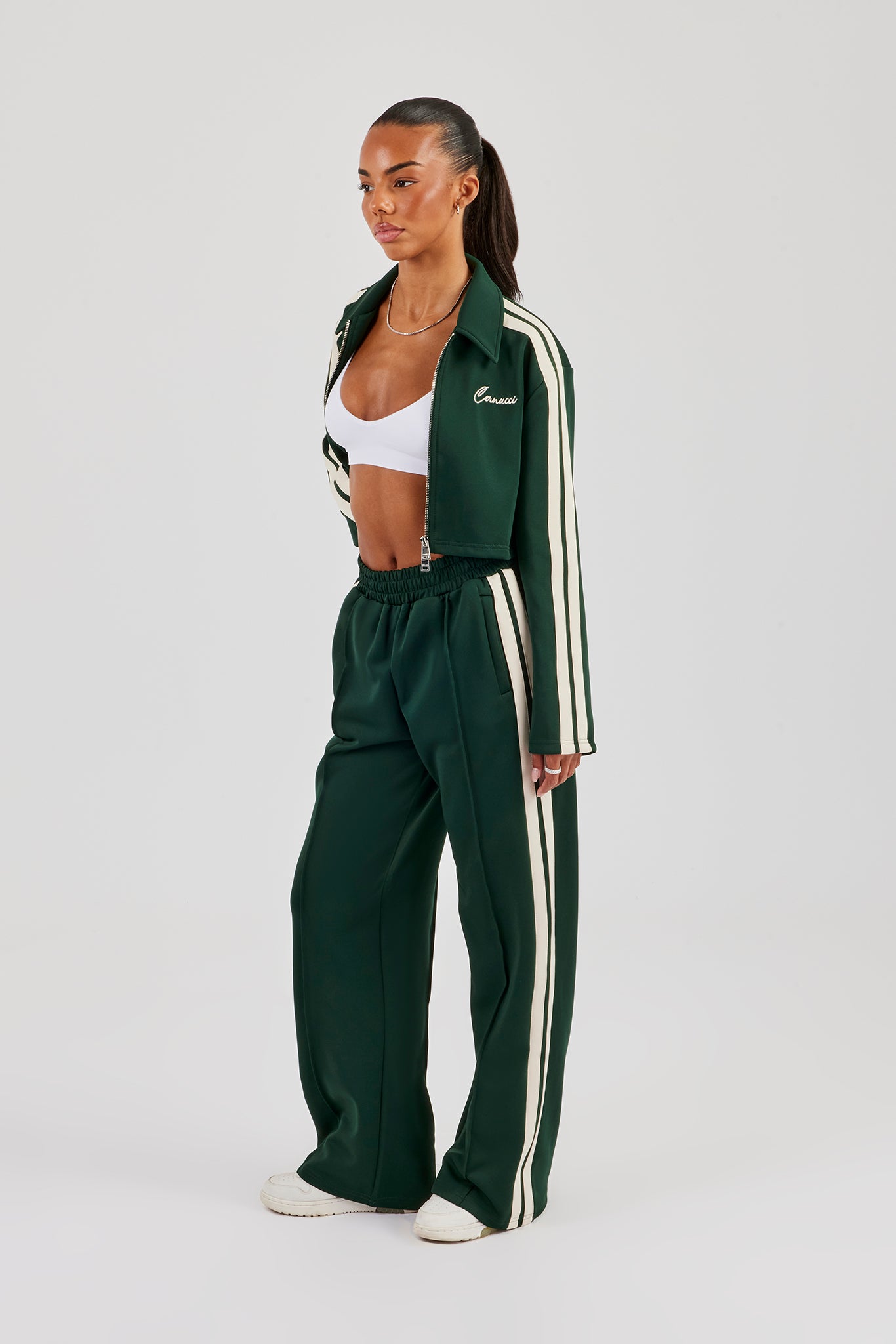 Kurze Harrington-Jacke und Trainingshose mit Taping - Flaschengrün