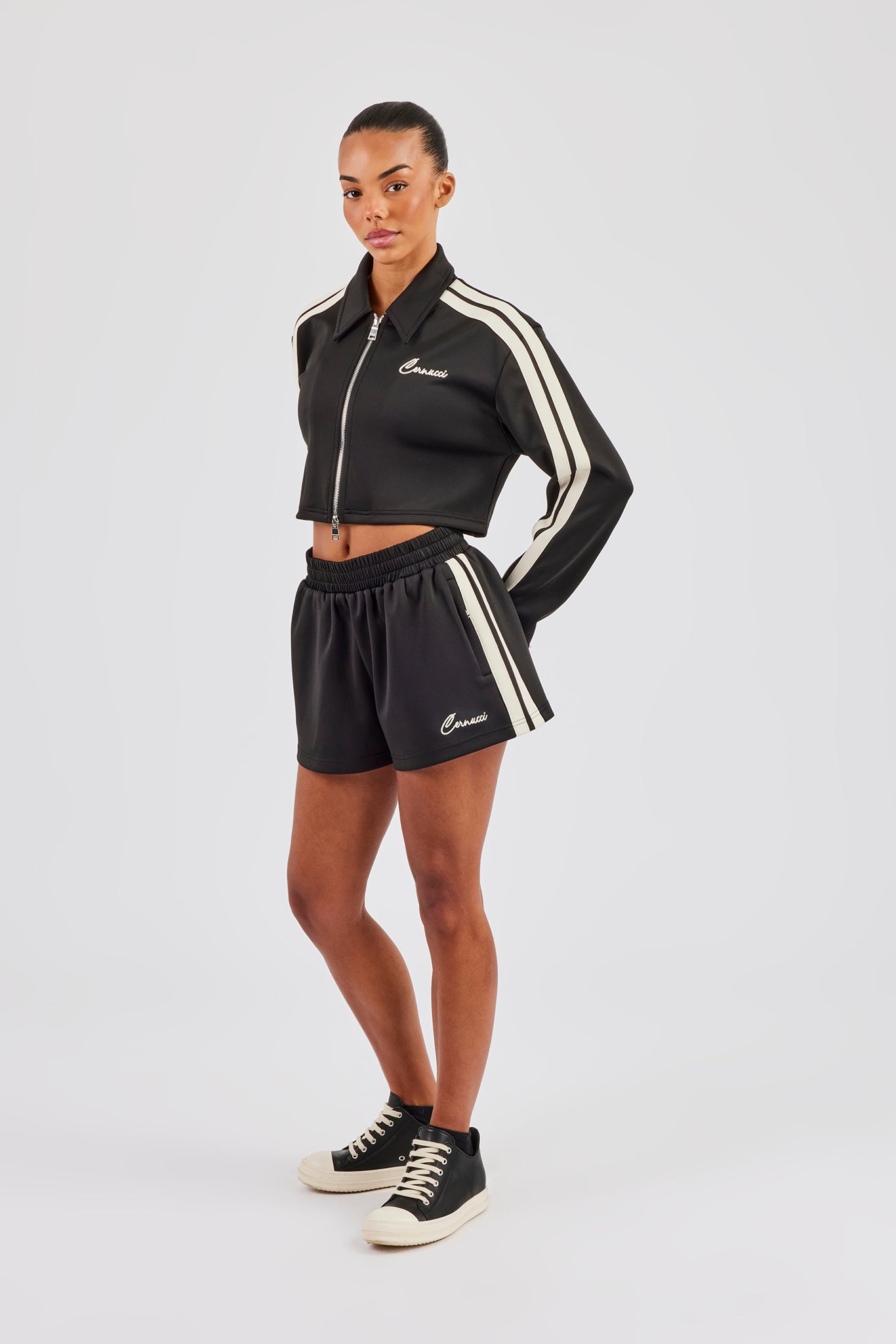 Taping Cropped Harrington Jacket & Taping Short - Black