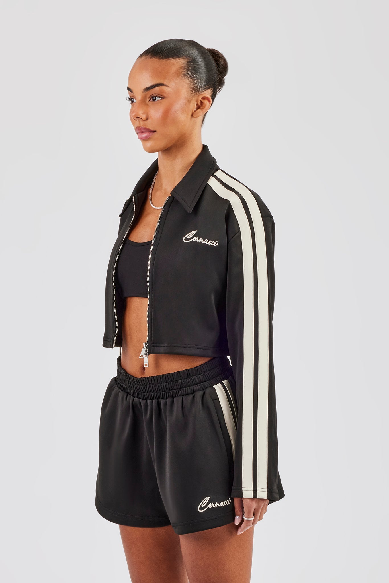 Taping Cropped Harrington Jacket & Taping Short - Black