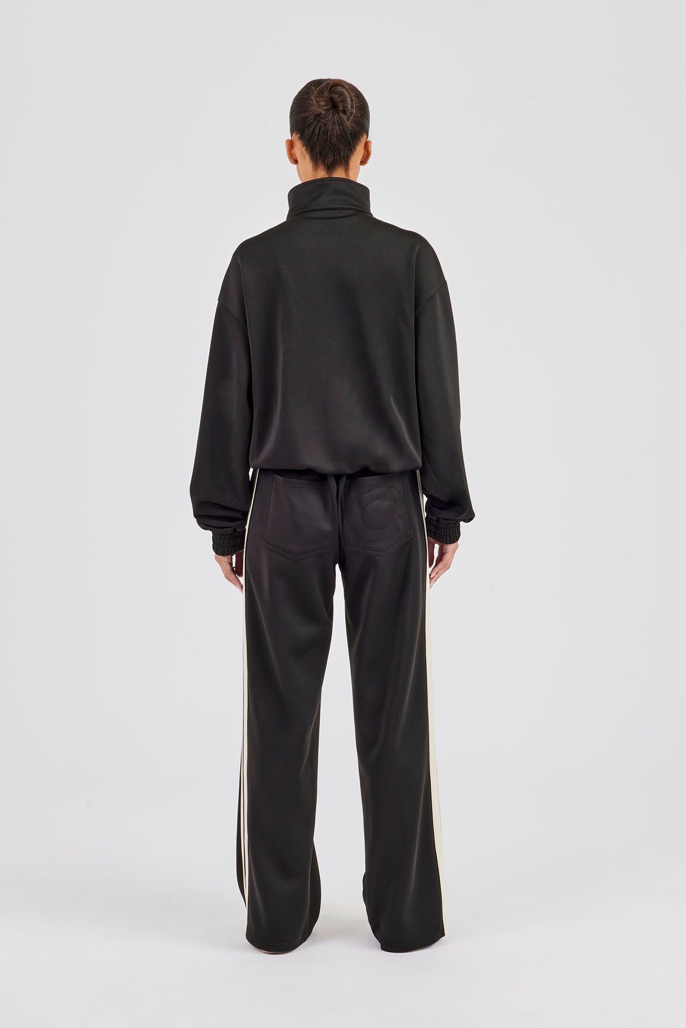 Funnel Neck Taping Zip Through Track Jacket & Tailored Trouser - Black