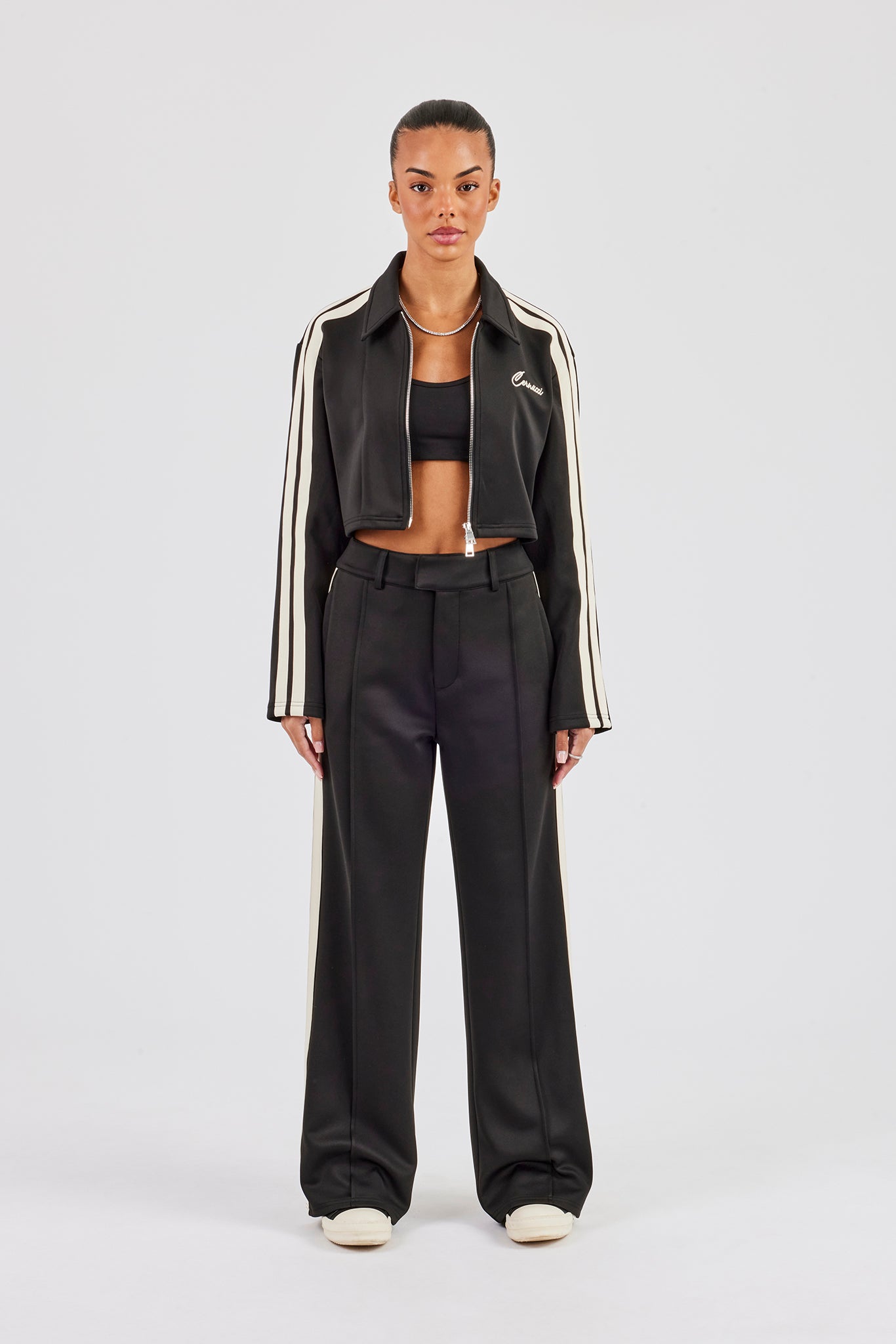 Cropped Harrington Taping Jacket & Tailored Trouser - Black
