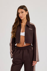 Mocha Taping Cropped Harrington Jacket - Chocolate