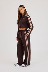 Mocha Taping Cropped Harrington Jacket & Wide Leg Track Pant - Mocha