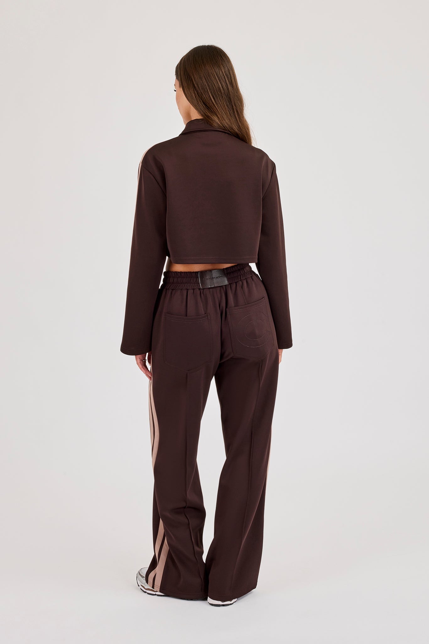 Mocha Taping Cropped Harrington Jacket & Wide Leg Track Pant - Mocha