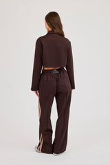 Mocha Taping Cropped Harrington Jacket & Wide Leg Track Pant - Mocha
