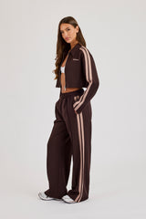 Mocha Taping Cropped Harrington Jacket & Wide Leg Track Pant - Mocha