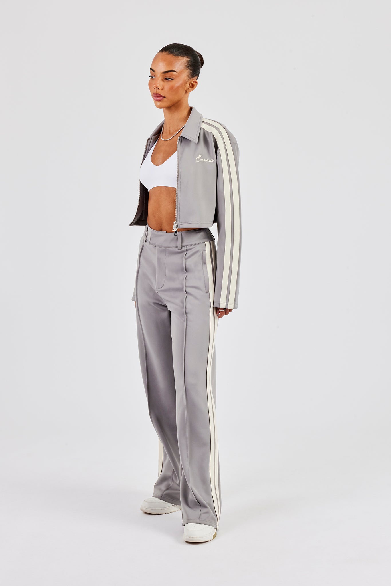 Cropped Harrington Taping Jacket & Tailored Trouser - Grey