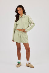 Taping Cropped Harrington Jacket & Short - Sage Green