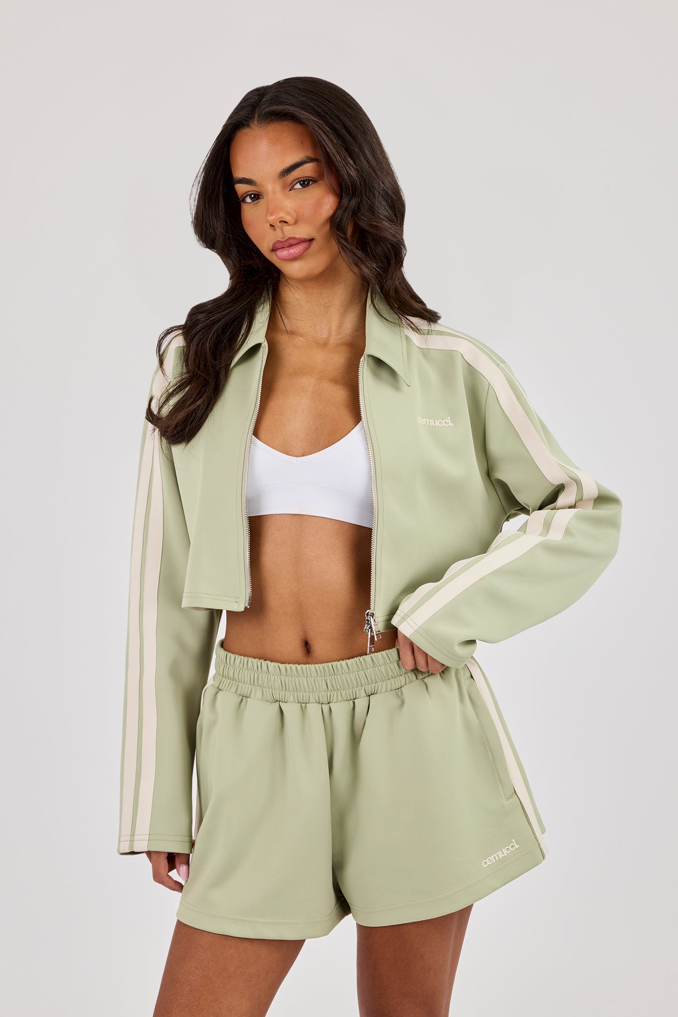 Taping Cropped Harrington Jacket - Sage Green