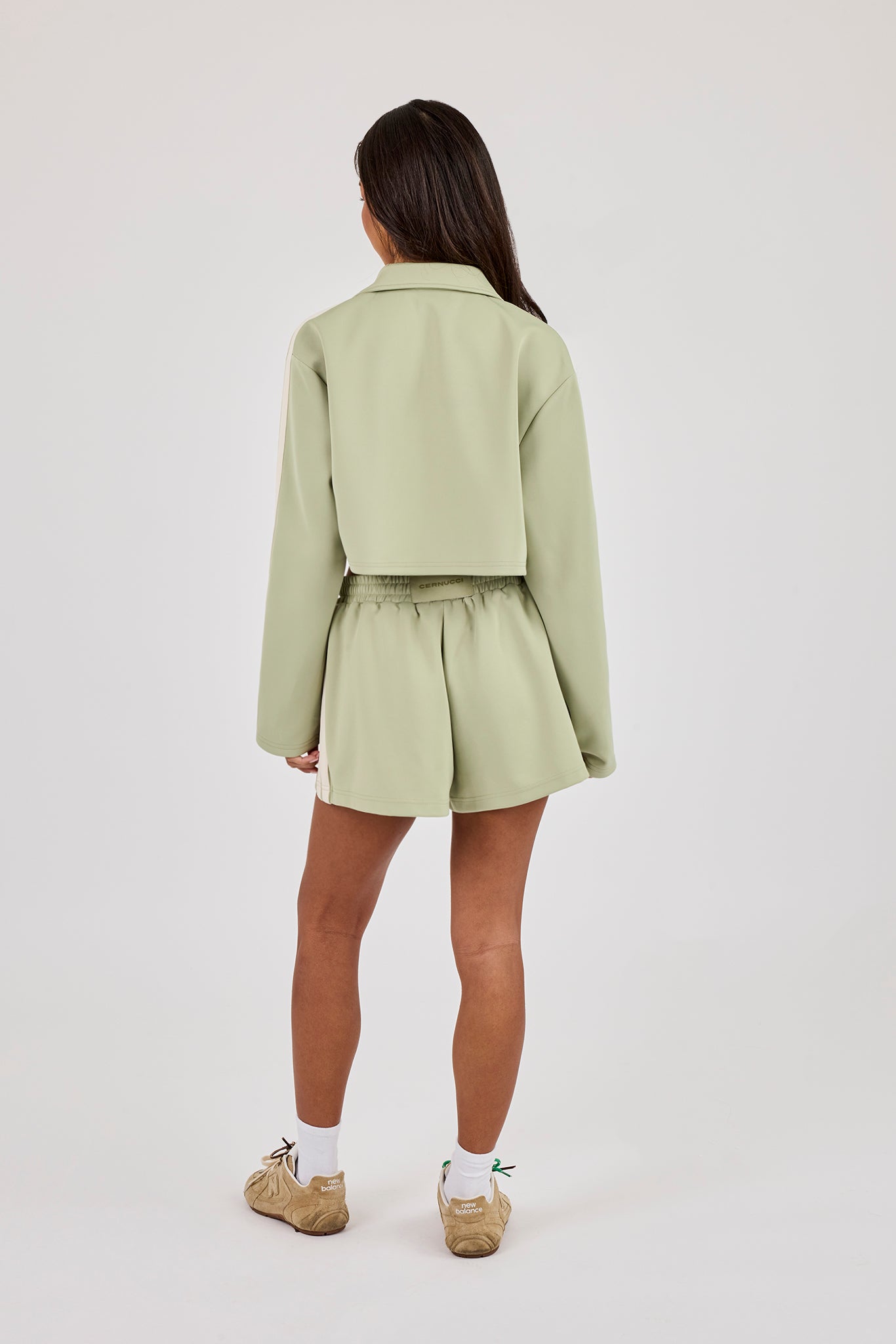 Taping Cropped Harrington Jacket & Short - Sage Green