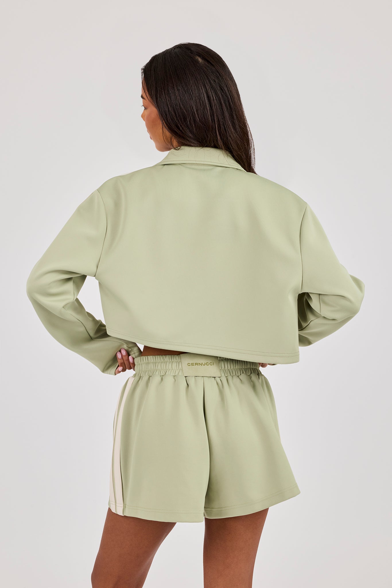 Taping Cropped Harrington Jacket - Sage Green