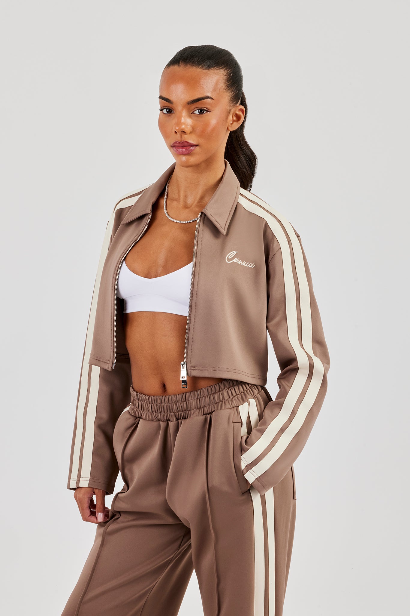 Taping Cropped Harrington Jacket - Taupe | Womens Outerwear | Shop