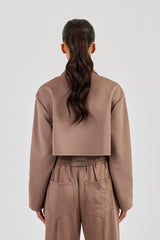 Taping Cropped Harrington Jacket - Taupe