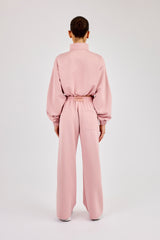 Taping Cropped Funnel Neck Jacket & Wide Leg Track Pant – Dusty Pink