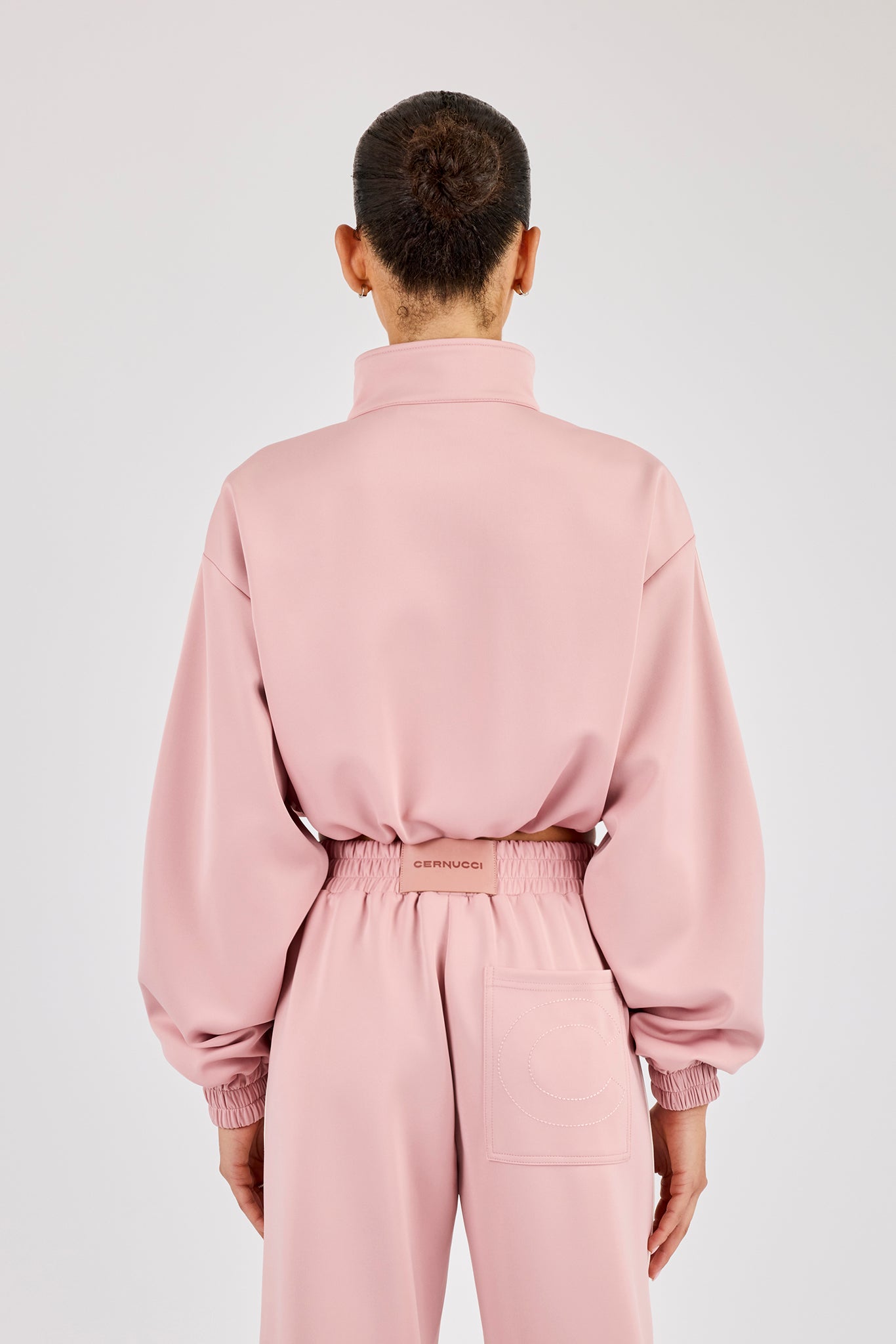 Taping Cropped Funnel Neck Jacket - Dusty Pink