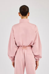 Taping Cropped Funnel Neck Jacket - Dusty Pink
