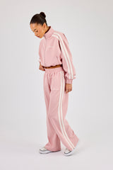 Taping Cropped Funnel Neck Jacket & Wide Leg Track Pant – Dusty Pink