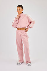 Taping Cropped Funnel Neck Jacket & Wide Leg Track Pant – Dusty Pink