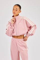 Taping Cropped Funnel Neck Jacket - Dusty Pink