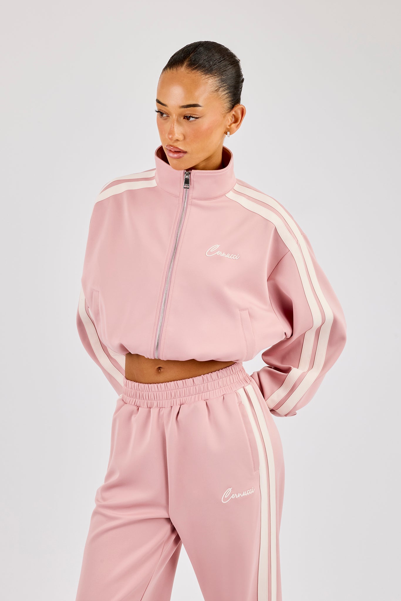 Taping Cropped Funnel Neck Jacket - Dusty Pink