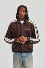 Zip Through Taping Velour Track Jacket - Chocolate