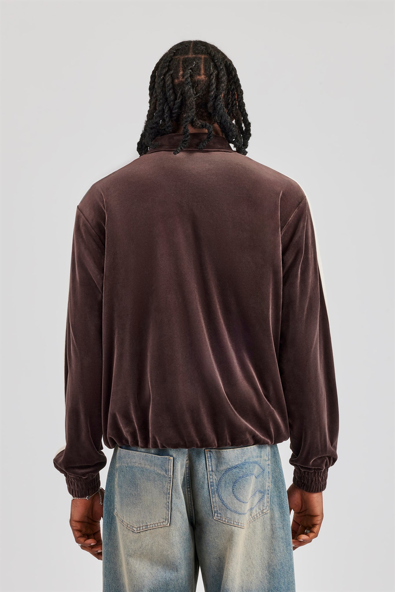 Zip Through Taping Velour Track Jacket - Chocolate | Mens